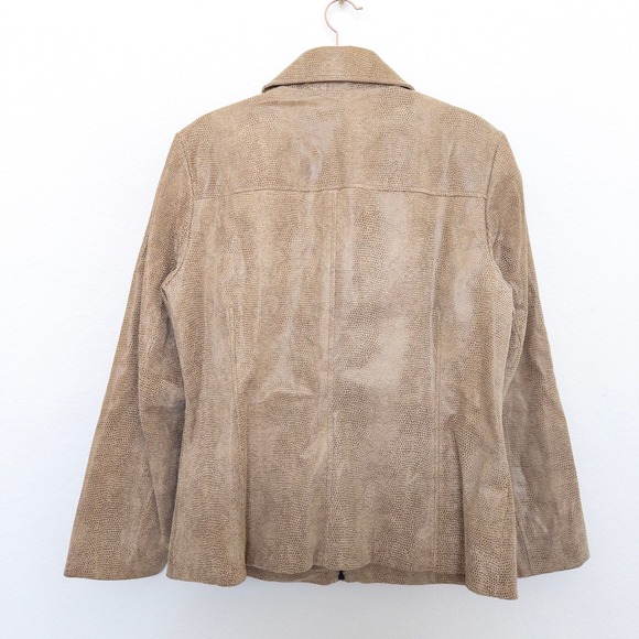 Vintage 90s Jaqueline Ferrar Womens Leather Jacket Size L Tan Embossed Western - Picture 5 of 6